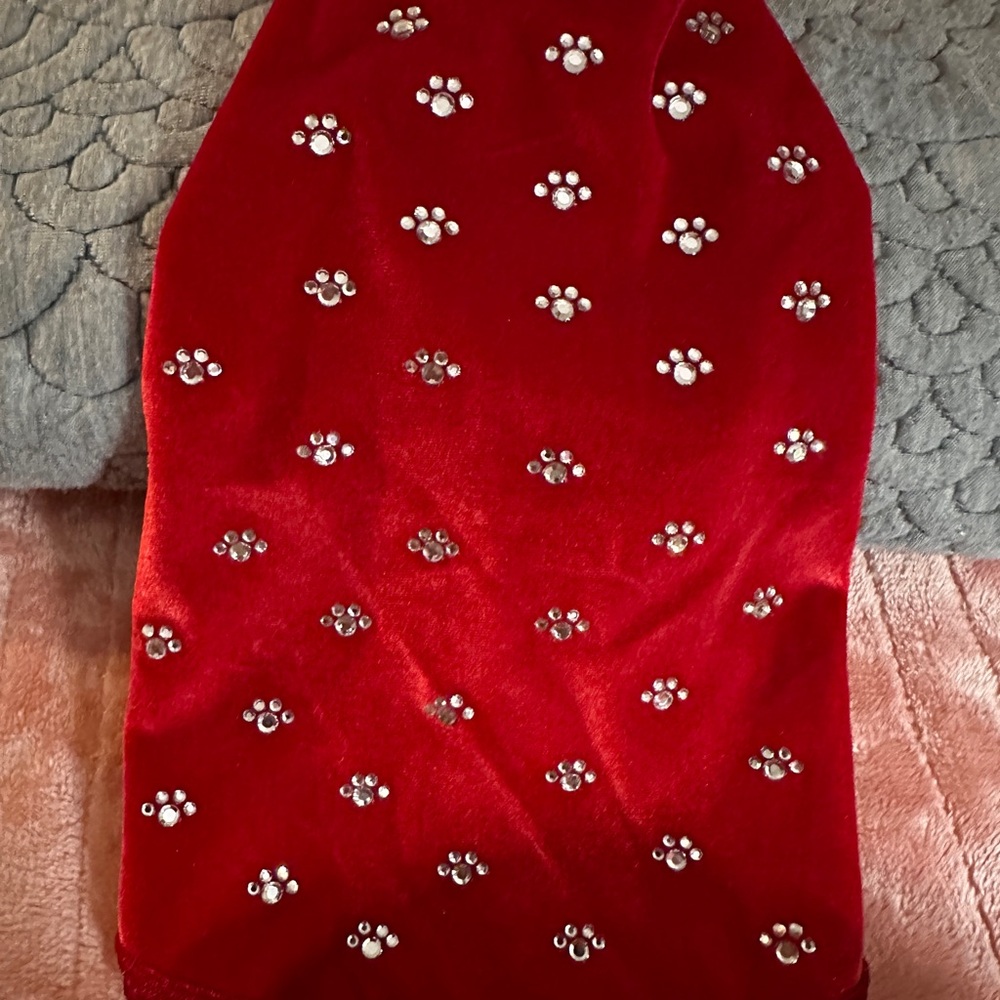 Red Velvet Dog Dress – Crystal Paw Print Rhinestones – Size Small – Holiday Glam